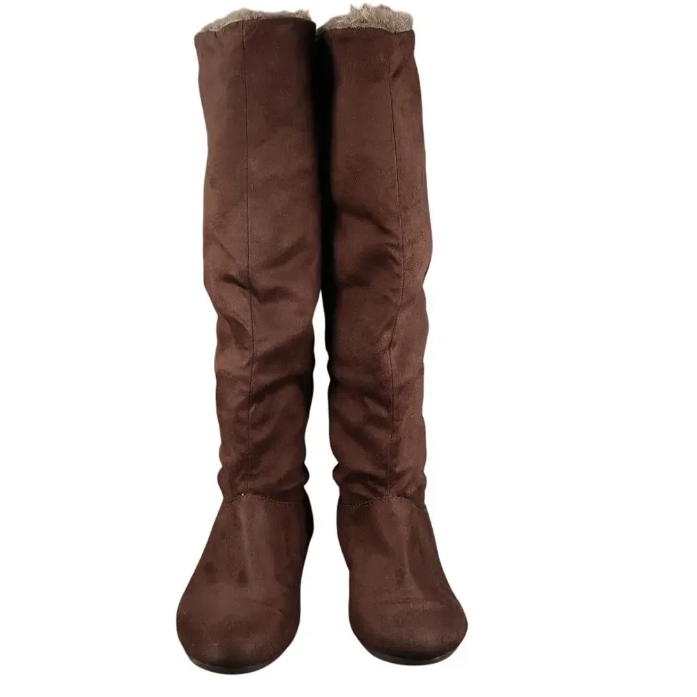 Charlotte Russe Shoes Womens 6 Boots Tall Slouch Pull On Faux Fur Lined Brown